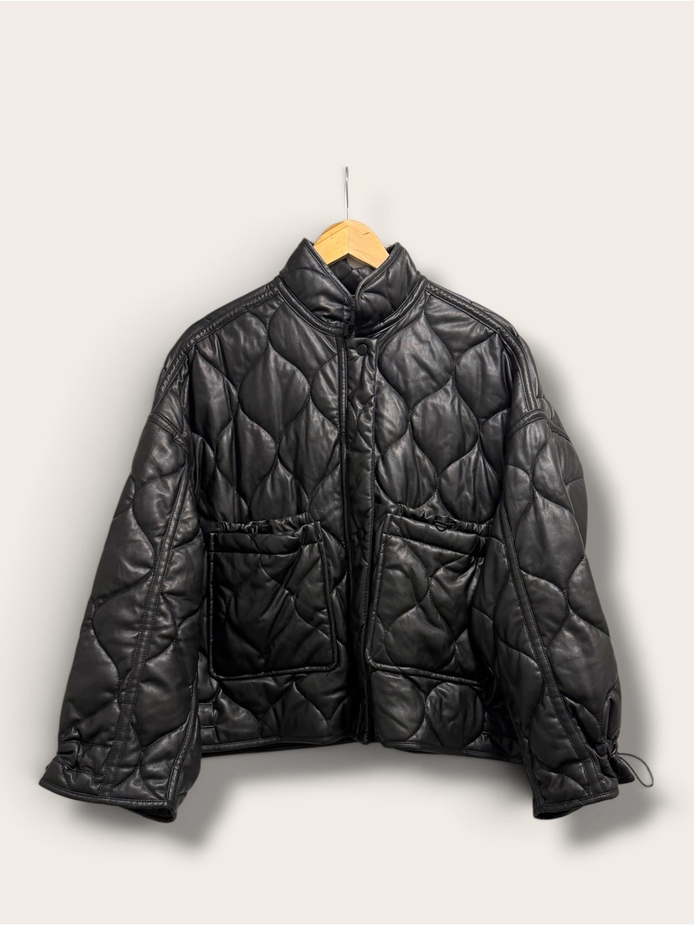 Zara Black Quilted Leather Puffer Jacket